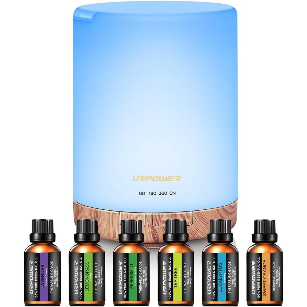 image:imageURPOWER 300ml Essential Oil Diffuser Ultrasonic Air Humidifier AUTO Shut Off Aromatherapy Scent Diffuser Night Light 7 Color Changing LED Lights and 4 Timer Settings for Home Office YogaLight Wood Grain