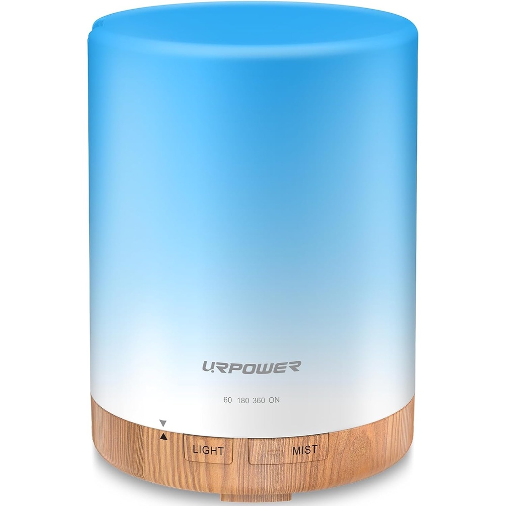 image:imageURPOWER 300ml Essential Oil Diffuser Ultrasonic Air Humidifier AUTO Shut Off Aromatherapy Scent Diffuser Night Light 7 Color Changing LED Lights and 4 Timer Settings for Home Office YogaLight Brown