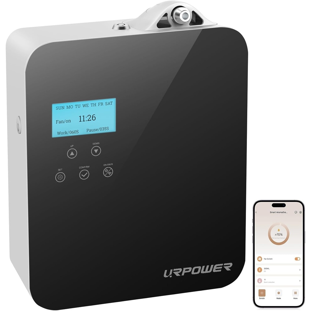 image:imageURPOWER 300ml Waterless Nebulizing Scent Diffuser Up to 3000 Sq Ft Smart APP Control HVACWall ColdAir Aromatherapy Machine with Lockable Oil Bottle for HomeOfficeHotel Starter Oil IncludedWood