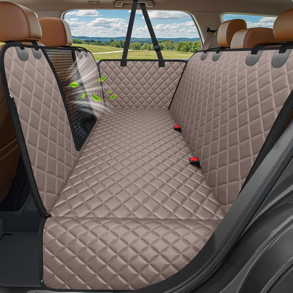 image:imageURPOWER 4 in 1 Dog Car Seat Cover for Back Seat Waterproof Dog Hammock with Mesh Window and Side Flap Pet Car Seat Protector Dogs Backseat Cover for Cars SUVs amp MidSize TrucksKhaki
