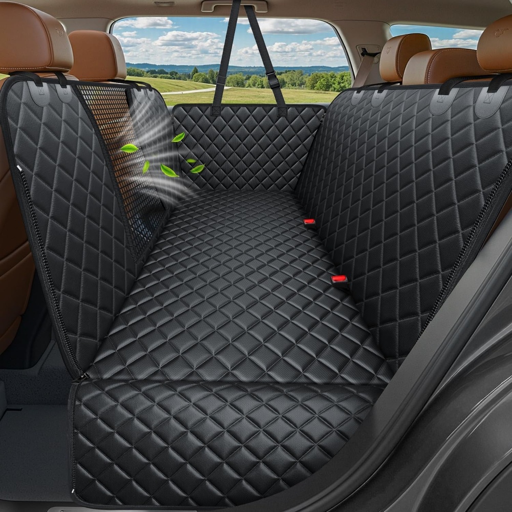 image:imageURPOWER 4 in 1 Dog Car Seat Cover for Back Seat Waterproof Dog Hammock with Mesh Window and Side Flap Pet Car Seat Protector Dogs Backseat Cover for Cars SUVs amp MidSize TrucksBlack