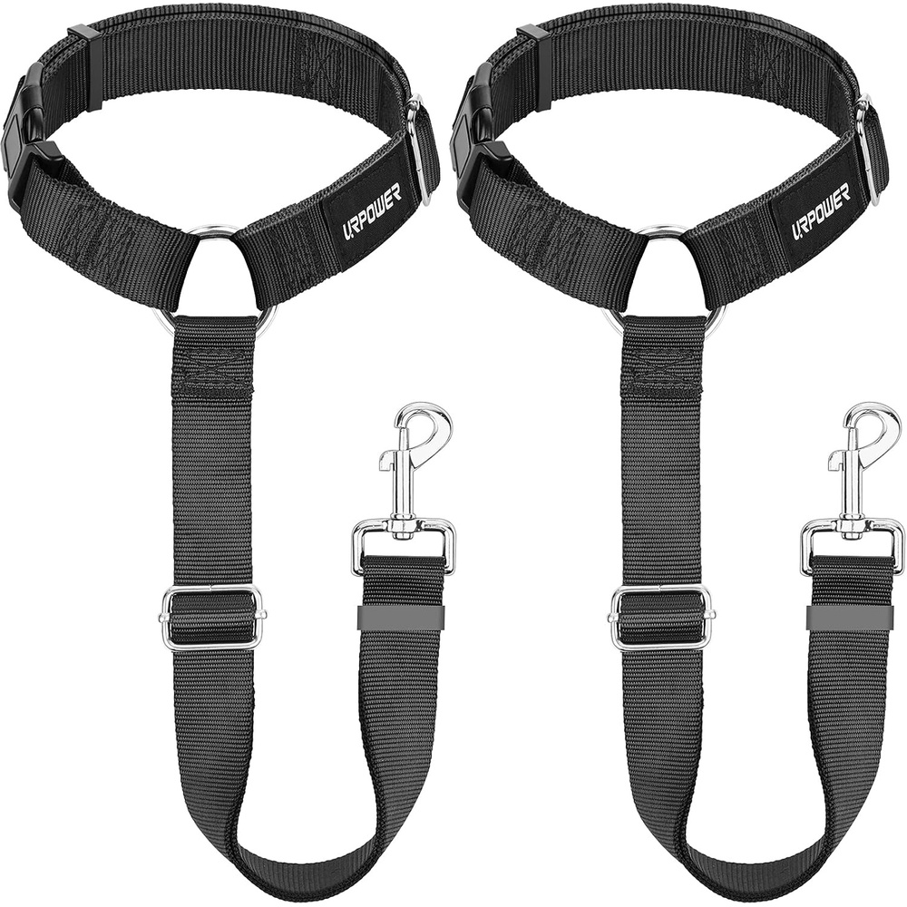 image:imageURPOWER Dog Seat Belt 2 Pack Safety Dog Car Seat Belt Strap Car Headrest Restraint Adjustable Vehicle Seatbelts Durable Nylon Car Harness for Dogs Cats and Pets