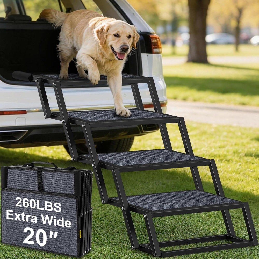 image:imageURPOWER Dog Stairs for Large Dogs Extra Wide 20 with 5 Step Dog Ramp Steps for Car High Bed Foldable Pet Stairs with Detachable Non Slip Surface Car Ramps for SUV Truck Supports up to 260 Lbs