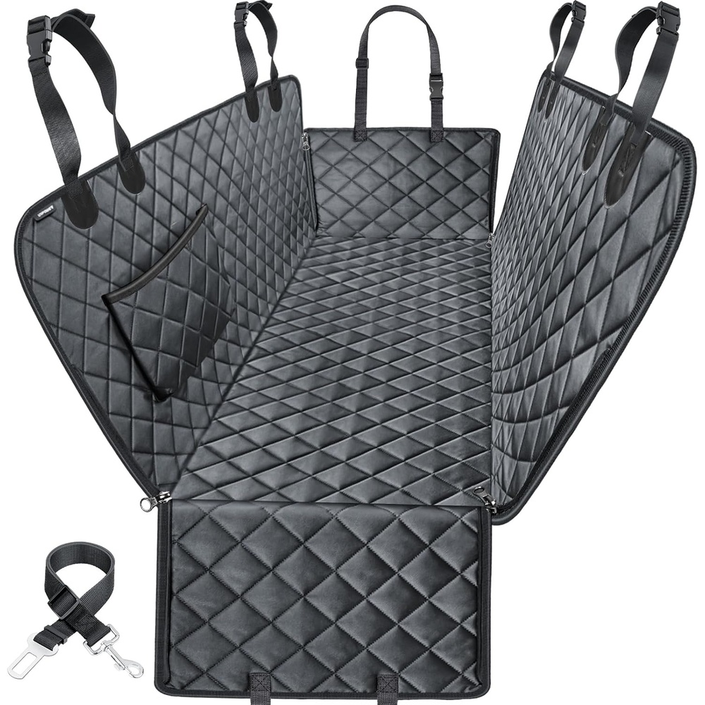 image:imageURPOWER Hard Bottom Dog Car Seat Cover for Pets 100 Waterproof Seat Cover Hammock 600D Heavy Duty Scratch Proof Nonslip Durable Back Seat Covers for Cars Trucks and SUVsAll Black