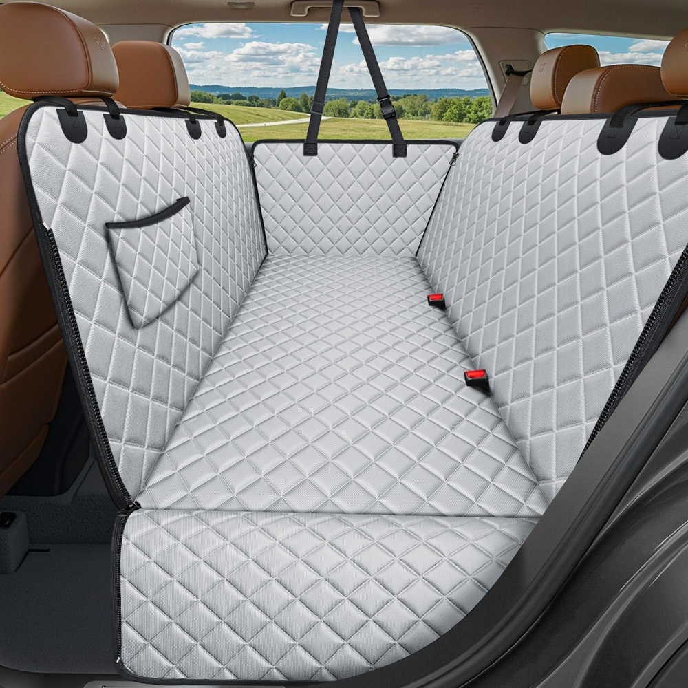 image:imageURPOWER Hard Bottom Dog Car Seat Cover for Pets 100 Waterproof Seat Cover Hammock 600D Heavy Duty Scratch Proof Nonslip Durable Back Seat Covers for Cars Trucks and SUVsLight Gray