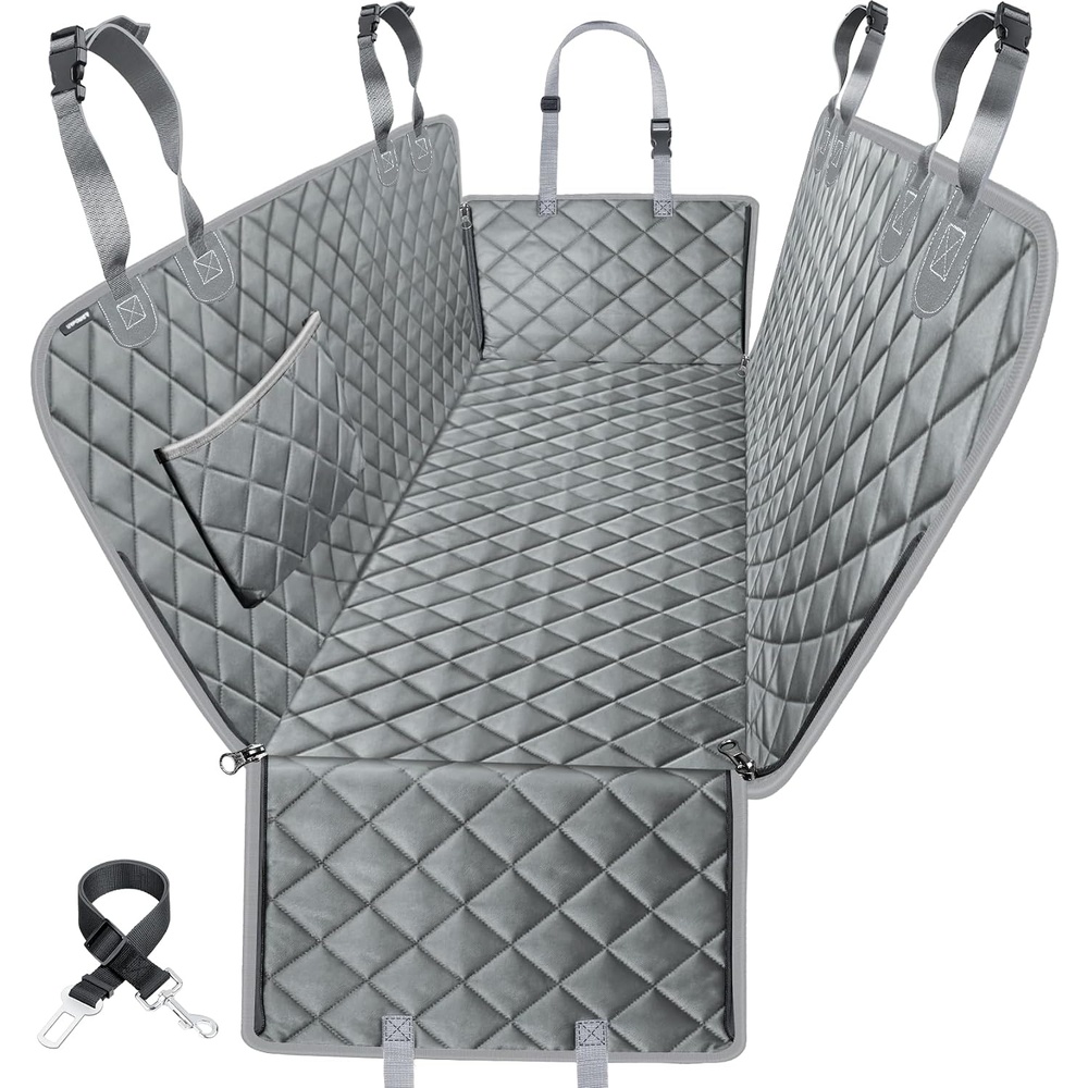 image:imageURPOWER Hard Bottom Dog Car Seat Cover for Pets 100 Waterproof Seat Cover Hammock 600D Heavy Duty Scratch Proof Nonslip Durable Back Seat Covers for Cars Trucks and SUVsGrey