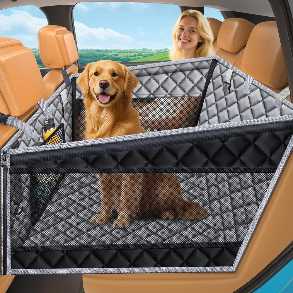 image:imageURPOWER Hard Bottom Dog Car Seat for Large Medium Dogs Dog Back Seat Extender with 3Sided Hard Boards Waterproof Pet Backseat Cover Dogs Hammock for Large Cars Trucks and SUVs Holds up to 200 lbsGrey