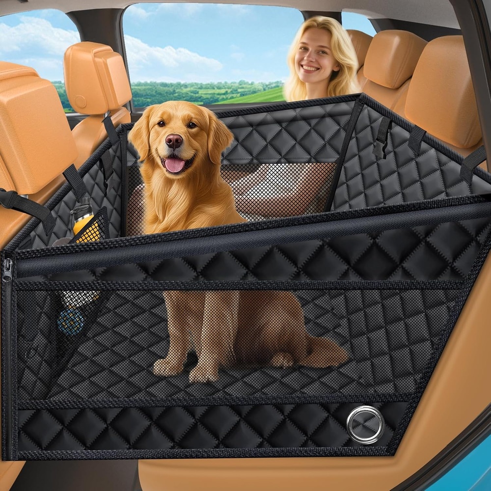 image:imageURPOWER Hard Bottom Dog Car Seat for Large Medium Dogs Dog Back Seat Extender with 3Sided Hard Boards Waterproof Pet Backseat Cover Dogs Hammock for Large Cars Trucks and SUVs Holds up to 200 lbsBlack