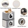 URPOWER 2 Story Cat Bed, Large Cat House for Indoor Cats Covered Cat Cave with Hideaway, Scratch Pad and Fluffy Ball, Foldable Cat Cube Condos Kitten Beds & Furniture for Multiple Small Pets