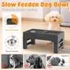 URPOWER 2-in-1 Elevated Slow Feeder Dog Bowls with No-Spill Water Bowl, 4 Height-Adjustable Raised Dog Bowls, Non-Slip Food and Water Bowls with Stand for Small, Medium, Large Dogs, Cats and Pets(Grey)