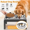 URPOWER Raised Dog Bowls 4 Height Adjustable Elevated Bowl Stand with Stainless Steel Water Bowl Non-Slip Dog Food Bowls Stand for Small Medium Large Dogs and Pets(Grey)