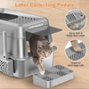 URPOWER Stainless Steel Cat Litter Box with Lid Extra Large Enclosed Litter Box Non-Sticky Metal Pan with High Sided & Scoop, Odor Free, Front & Top Entry, Anti-Leakage, Easy Cleaning(Gray)