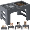 URPOWER 2-in-1 Elevated Slow Feeder Dog Bowls with No-Spill Water Bowl, 4 Height-Adjustable Raised Dog Bowls, Non-Slip Food and Water Bowls with Stand for Small, Medium, Large Dogs, Cats and Pets(Grey)