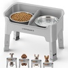 URPOWER 3-in-1 Elevated Dog Bowls – Mess Proof Double Deck 4 Height Adjustable Raised Stand with 2 Stainless Steel Food Bowls & Licking Plate for Small, Medium & Large Dogs(Light Grey)