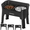 URPOWER 3-in-1 Elevated Dog Bowls – Mess Proof Double Deck 4 Height Adjustable Raised Stand with 2 Stainless Steel Food Bowls & Licking Plate for Small, Medium & Large Dogs(Matte Black)
