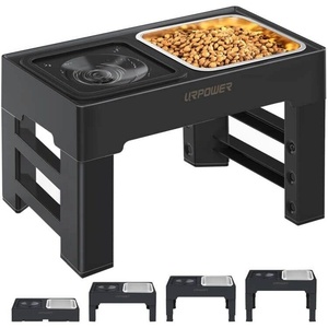 URPOWER 2-in-1 Elevated Slow Feeder Dog Bowls with No-Spill Water Bowl, 4 Height-Adjustable Raised Dog Bowls, Non-Slip Food and Water Bowls with Stand for Small, Medium, Large Dogs, Cats and Pets(Black)