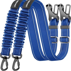 URPOWER 3-in-1 Dog Seat Belt for Car, 2 Pack Adjustable Bungee Dog Car Harness with Seatbelt Buckle & Latch Hook, Reflective & 360° Swivel Heavy Duty Pet Safety Belts for Dogs and Cats(Blue)