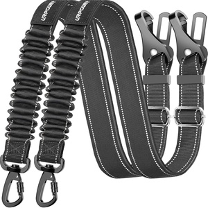 URPOWER 3-in-1 Dog Seat Belt for Car, 2 Pack Adjustable Bungee Dog Car Harness with Seatbelt Buckle & Latch Hook, Reflective & 360° Swivel Heavy Duty Pet Safety Belts for Dogs and Cats(Black)