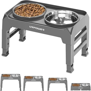 URPOWER Mess Proof Elevated Dog Bowls 4 Height Adjustable Raised Bowl Stand with 2 Stainless Steel Dog Bowls Non-Slip Food and Water Bowl Set for Small, Medium, Large Dogs