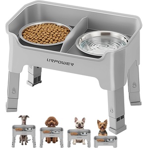 URPOWER Mess Proof Elevated Dog Bowls 4 Height Adjustable Raised Bowl Stand with 2 Stainless Steel Dog Bowls Non-Slip Food and Water Bowl Set for Small Dogs, Light Grey