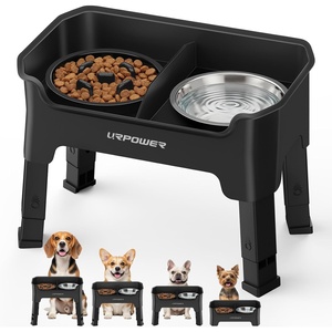 URPOWER Mess Proof Elevated Dog Bowls 4 Height Adjustable Raised Stand with No Spill Water Bowl and Slow Feeder Dog Bowls Non-Slip Food and Water Bowl Set for Small, Medium & Large Dogs(Matte Black)