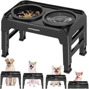 URPOWER Raised Dog Bowls 4 Height Adjustable Elevated Bowl Stand with Stainless Steel Water Bowl Non-Slip Dog Food Bowls Stand for Small Medium Large Dogs and Pets(Matte Black)
