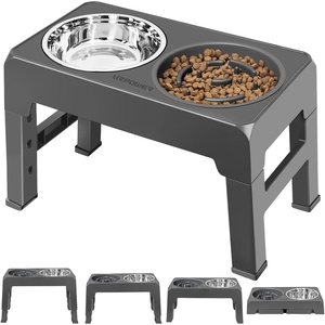 URPOWER Raised Dog Bowls 4 Height Adjustable Elevated Bowl Stand with Stainless Steel Water Bowl Non-Slip Dog Food Bowls Stand for Small Medium Large Dogs and Pets(Dark Grey)