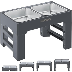 URPOWER Raised Dog Bowls 4 Height Adjustable Elevated Bowl Stand with Stainless Steel Water Bowl Non-Slip Dog Food Bowls Stand for Small Medium Large Dogs and Pets(Steel Grey)