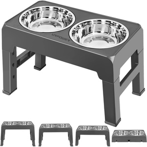 URPOWER Raised Dog Bowls 4 Height Adjustable Elevated Bowl Stand with Stainless Steel Water Bowl Non-Slip Dog Food Bowls Stand for Small Medium Large Dogs and Pets(Grey)