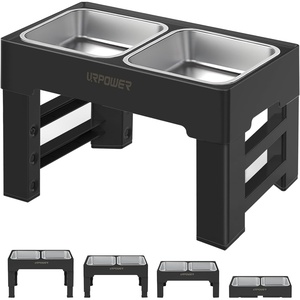URPOWER Raised Dog Bowls 4 Height Adjustable Elevated Bowl Stand with Stainless Steel Water Bowl Non-Slip Dog Food Bowls Stand for Small Medium Large Dogs and Pets(Carbon Black)
