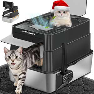 URPOWER Stainless Steel Cat Litter Box with 110° Flip-Top Lid, XL Enclosed Metal Litter Box for Large Cats, Odor Control, Anti-Urine Leakage, Non-Stick Pan, Front Entry Top Exit, Scoop & Mat Included(Matte Black)