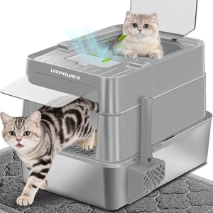 URPOWER Stainless Steel Cat Litter Box with 110° Flip-Top Lid, XL Enclosed Metal Litter Box for Large Cats, Odor Control, Anti-Urine Leakage, Non-Stick Pan, Front Entry Top Exit, Scoop & Mat Included(Glacier Gray)