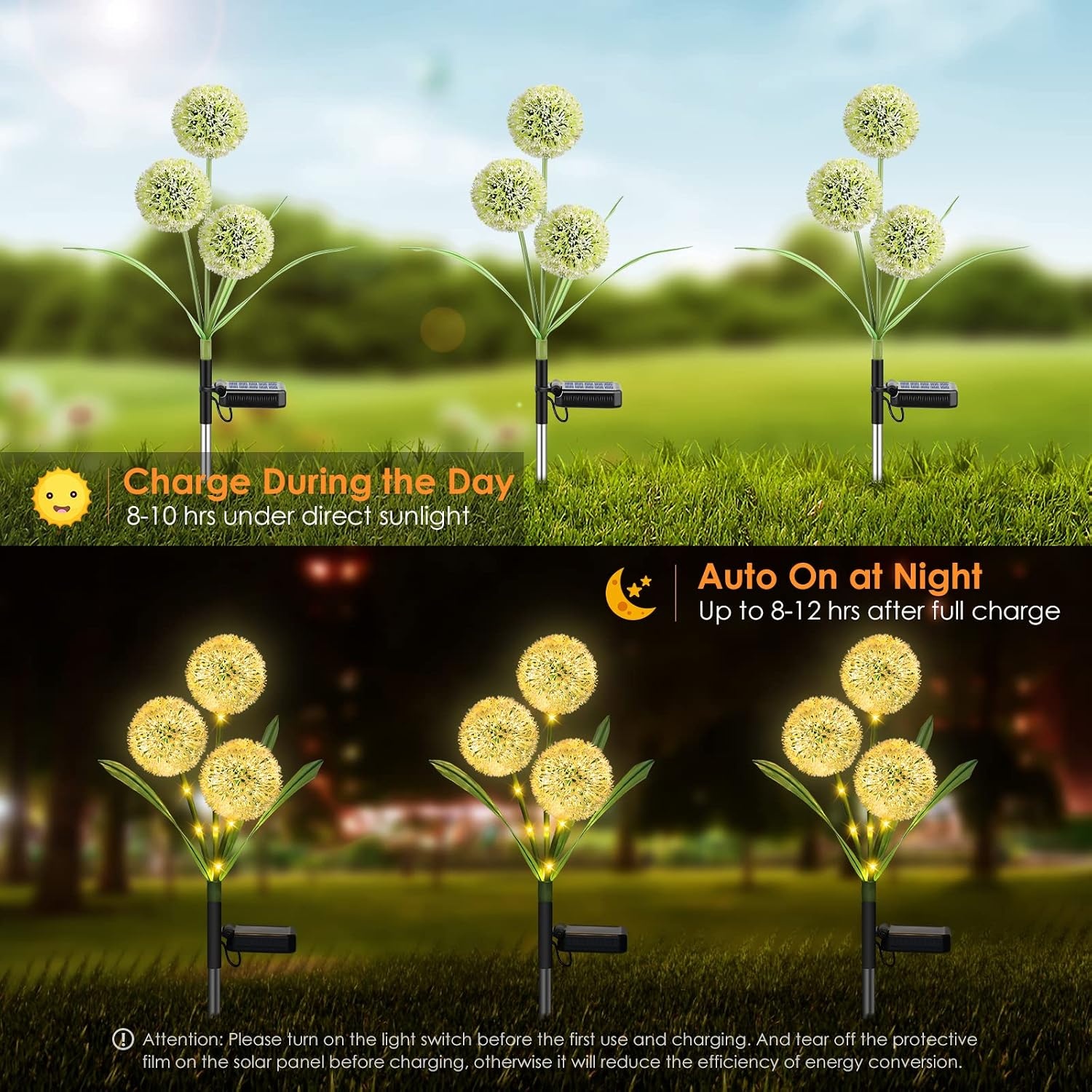 image:imageURPOWER 2 Pack 36 LED Solar Garden Lights with 2 Modes 3in1 Solar Dandelion Flowers IP65 Waterproof Solar Powered Outdoor Lights for Garden Yard Decor Warm White