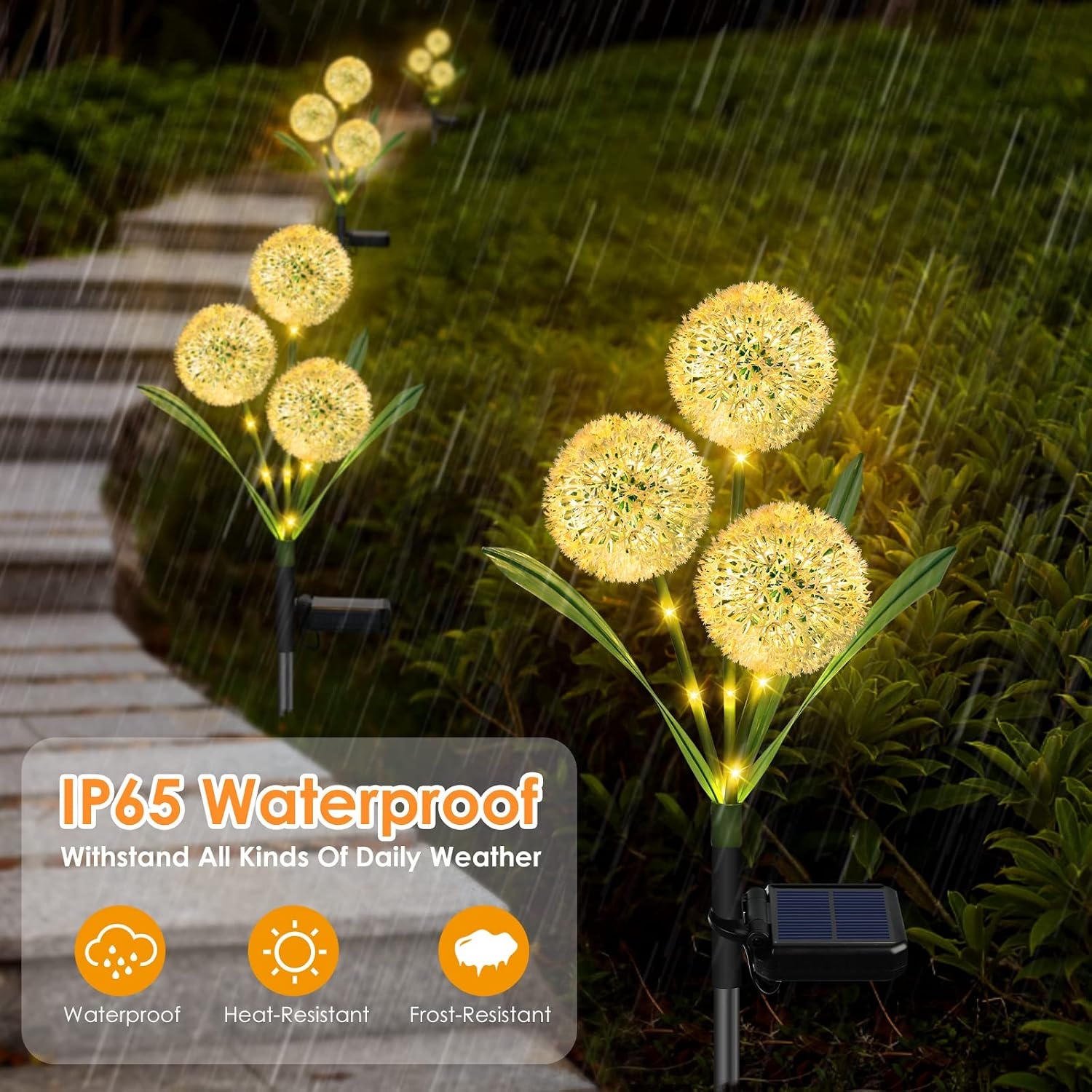 image:imageURPOWER 2 Pack 36 LED Solar Garden Lights with 2 Modes 3in1 Solar Dandelion Flowers IP65 Waterproof Solar Powered Outdoor Lights for Garden Yard Decor Warm White