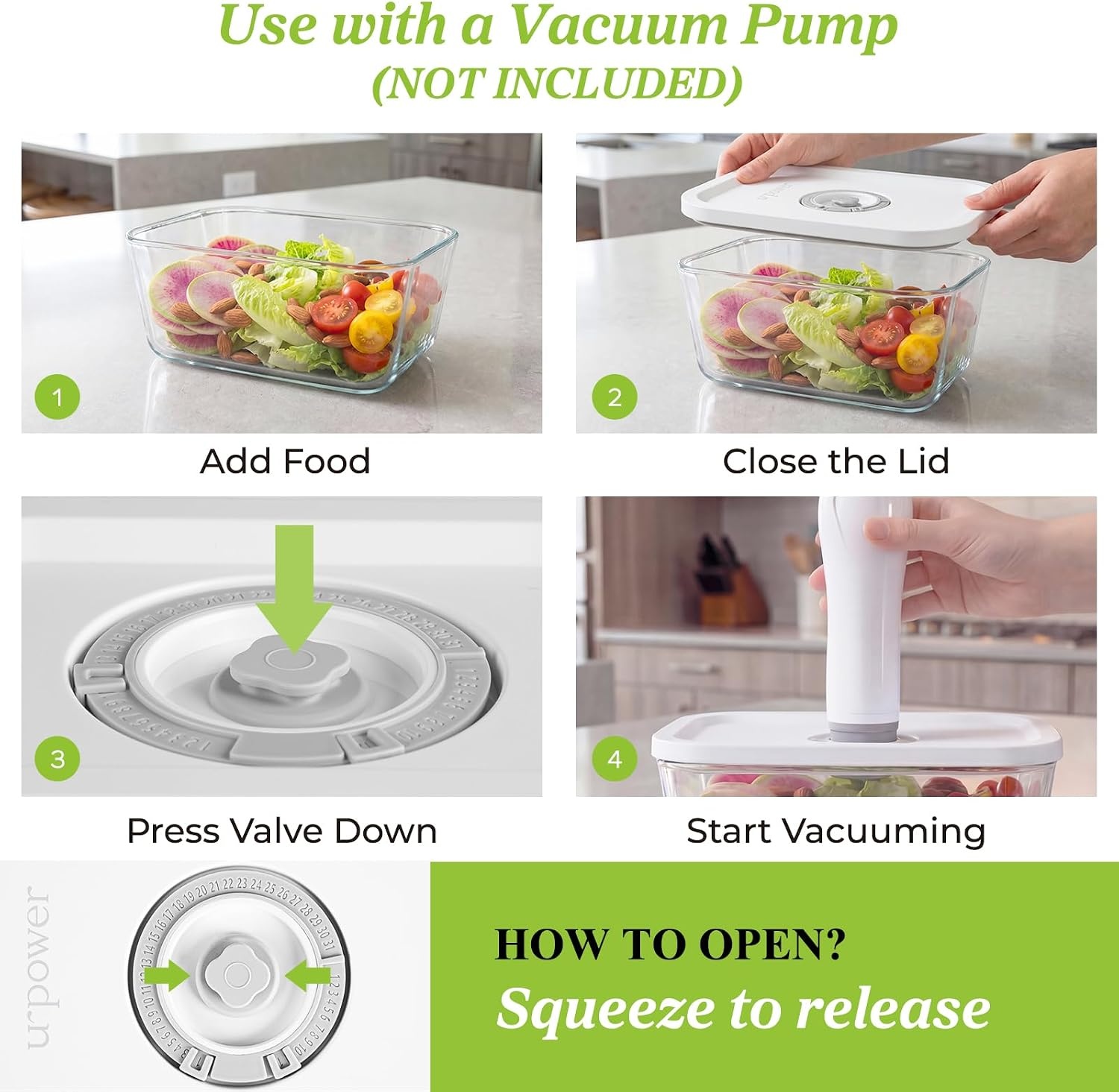 image:imageURPOWER Glass Vacuum Seal Containers for Food Storage 3PCS SetSML with Lids Airtight Food Storage Containers Stackable Vacuum Containers for Leftovers Meal Prep Fridge Freezer amp Pantry