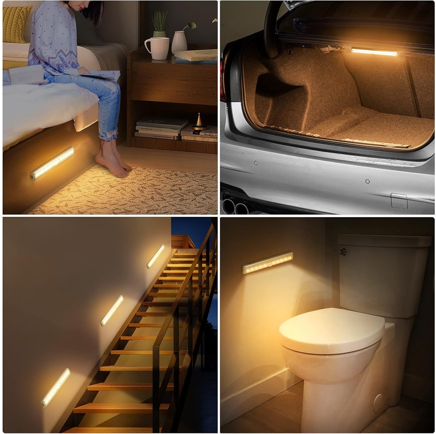 image:imageURPOWER Motion Sensor Light Indoor 10 LED Motion Sensor Closet Lights Battery Operated Magnetic Under Cabinet Lights Strip Wireless Stick Up Night Lights Bar for Hallway Stair 3 Pack Warm White