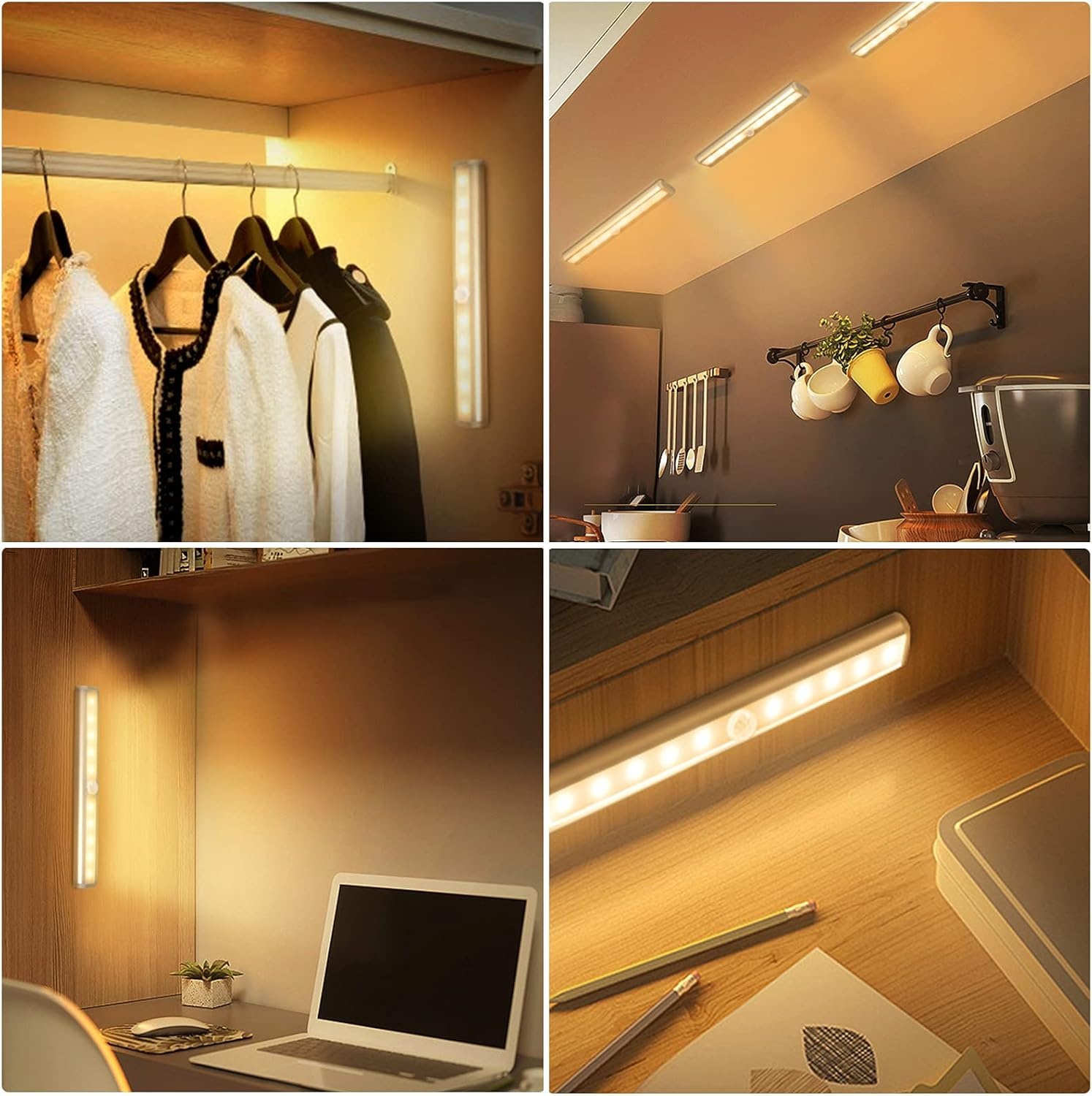 image:imageURPOWER Motion Sensor Light Indoor 10 LED Motion Sensor Closet Lights Battery Operated Magnetic Under Cabinet Lights Strip Wireless Stick Up Night Lights Bar for Hallway Stair 3 Pack Warm White