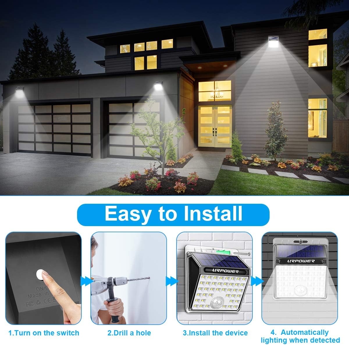 image:imageURPOWER Solar Lights Outdoor 40 LED Motion Sensor Security Lights Solar Flood Lights Waterproof Solar Powered Outdoor Lights for Backyard Fence Deck Patio Garage 4 PackMedium
