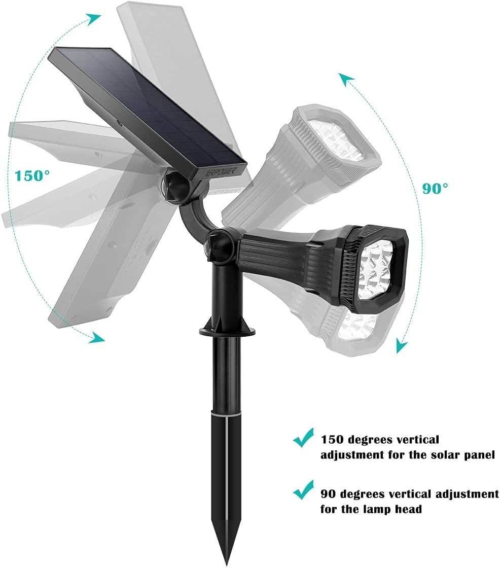 image:imageURPOWER Solar Lights Outdoor Adjustable Solar Spot Lights Outdoor Spotlight 2in1 Waterproof Solar Landscape Lights Wall Light DusktoDawn Solar Powered Lights for Yard Garden Warm White 2 Pack