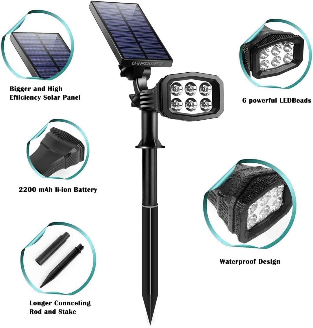 image:imageURPOWER Solar Lights Outdoor Adjustable Solar Spot Lights Outdoor Spotlight 2in1 Waterproof Solar Landscape Lights Wall Light DusktoDawn Solar Powered Lights for Yard Garden Warm White 1 Pack