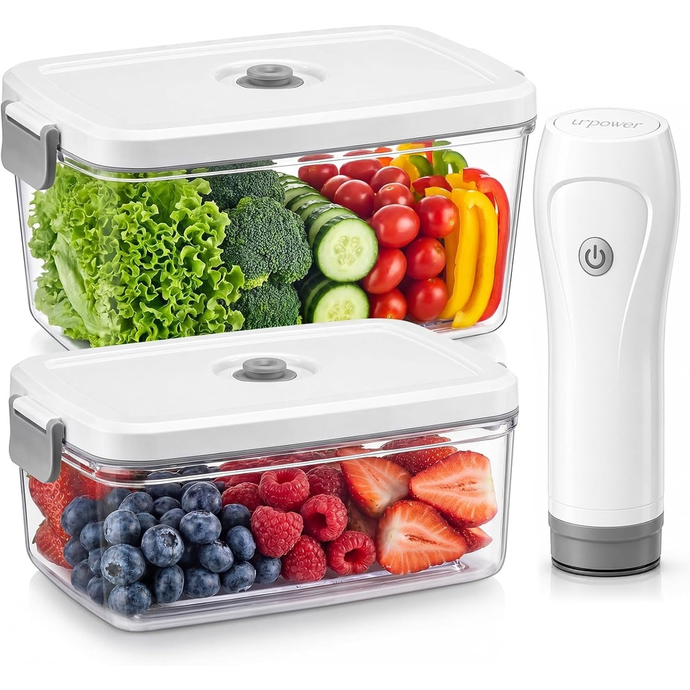 image:imageURPOWER Compact Vacuum Sealer Set with 2 Vacuum Containers for Food Storage 34 fl oz amp 68 fl oz Handheld Portable Vacuum Pump Vacuum Food Sealer Machine for Food Storage Travel amp Meal Prep