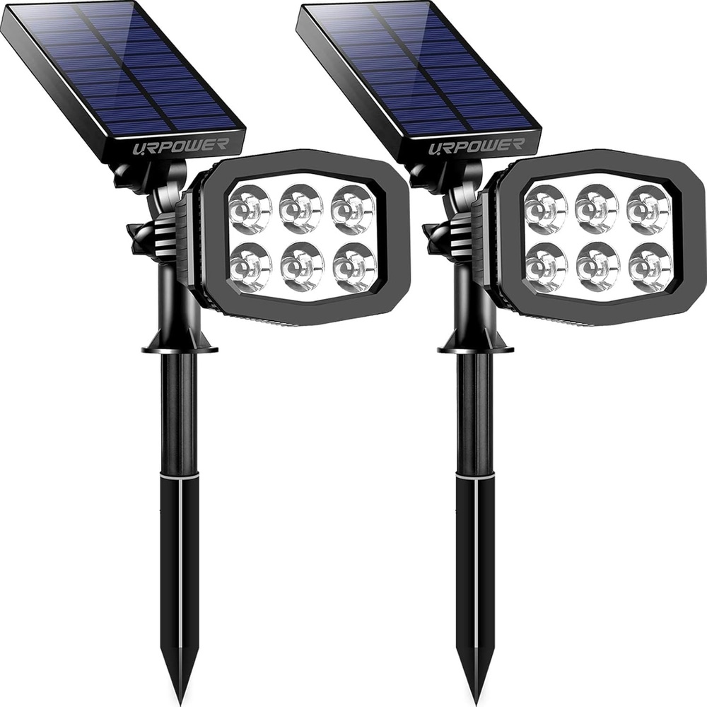 image:imageURPOWER Solar Lights Outdoor 2in1 Waterproof Solar Spotlight Auto OnOff Wall Lights Pathway Lights Landscape Lighting for Yard Garden Pool  Cool White 2 PackCool White