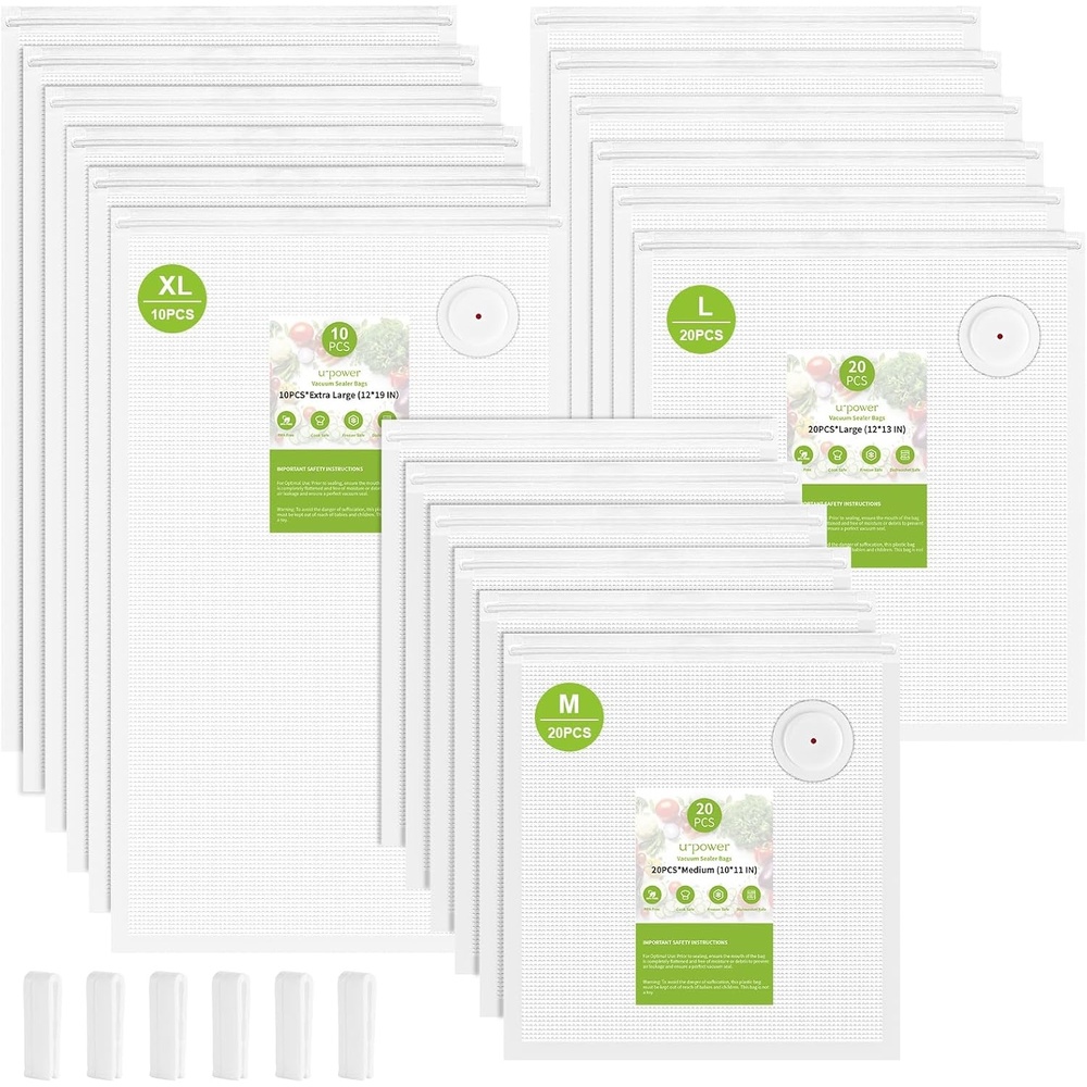 image:imageURPOWER Vacuum Sealer Bags for Food 30 PCS with 2 Clips 10x11 Reusable Vacuum Seal Bags Food Storage Vacuum Bags for Sous Vide Freezer Microwave56