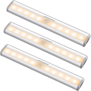URPOWER Motion Sensor Light Indoor, 10 LED Motion Sensor Closet Lights Battery Operated Magnetic Under Cabinet Lights Strip Wireless Stick Up Night Lights Bar for Hallway Stair (3 Pack, Warm White)