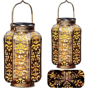 URPOWER Solar Lights Outdoor Metal Solar Lantern Outdoor Hanging Retro Decorative Lanterns with Durable Handle Solar Powered Waterproof LED Table Lanterns Lighting for Yard Tree Fence Patio , 2 Pack