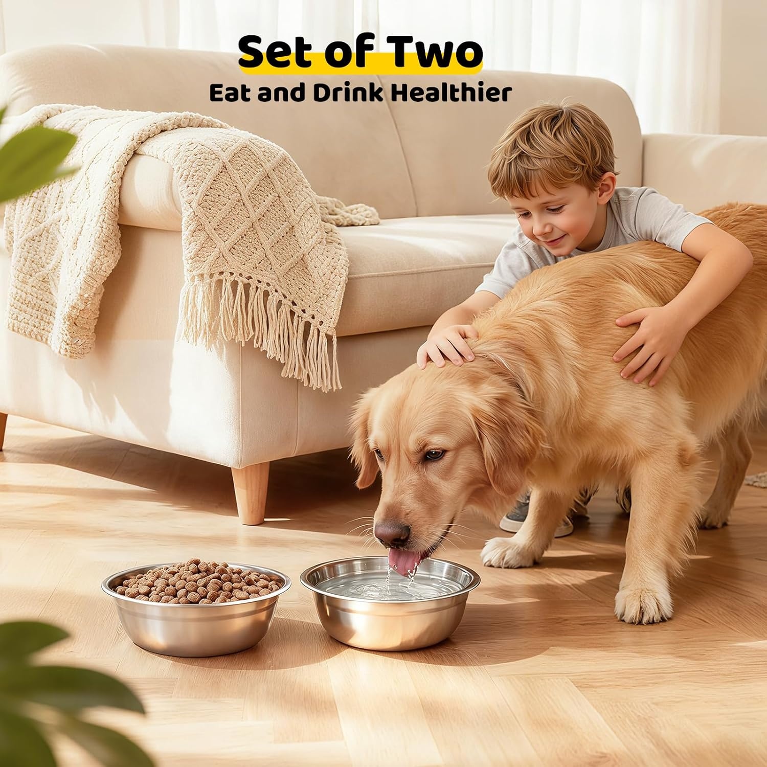 image:imageURPOWER 2 Pack 8 Stainless Steel Dog Bowls 50oz Thickened Durable Pet Bowls for Food and Water Fit for Elevated Dog Bowl Stand4 Pack