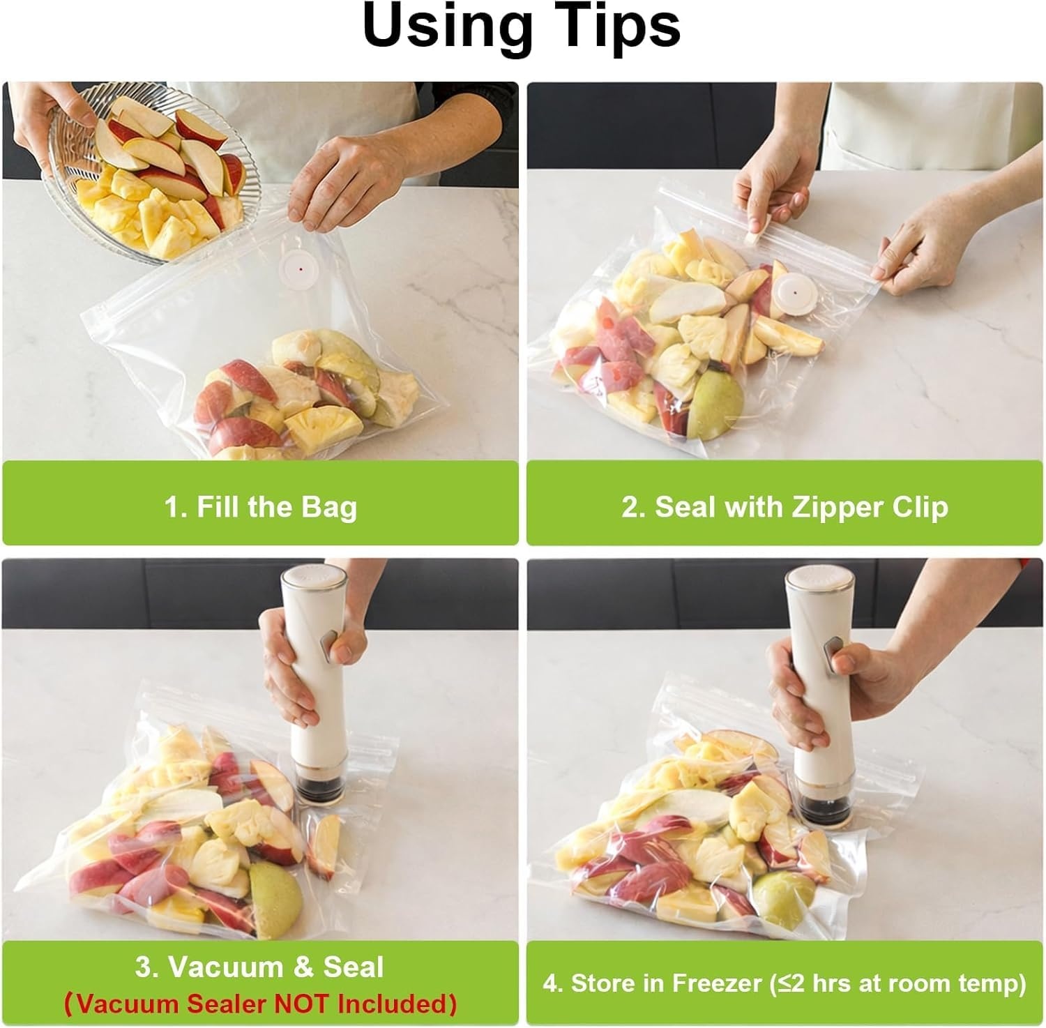image:imageURPOWER Vacuum Sealer Bags for Food 30 PCS with 2 Clips 8 x10 Reusable Vacuum Seal Bags Food Storage Vacuum Bags for Sous Vide Freezer Microwave