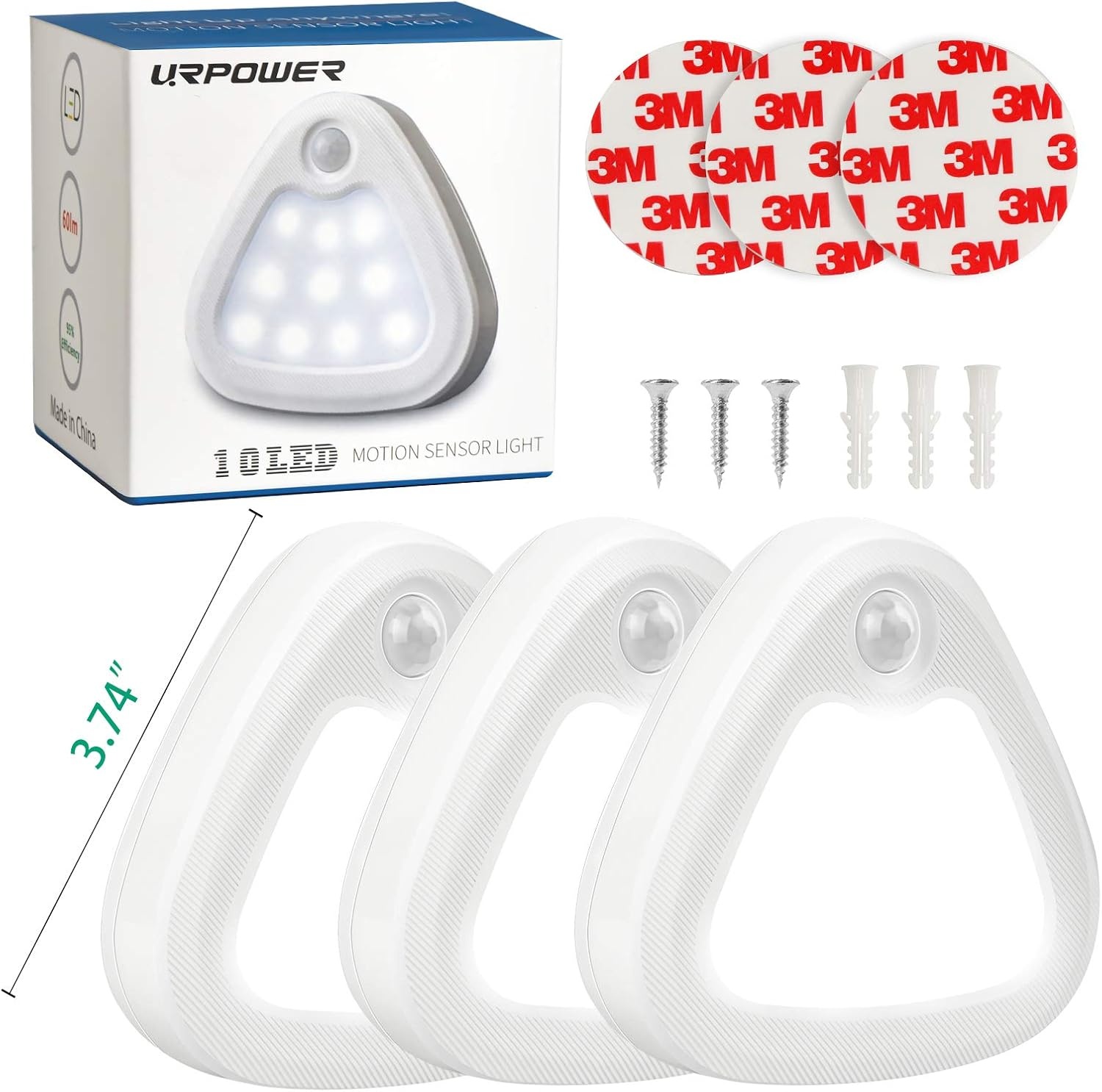 image:imageURPOWER Motion Sensor Light Indoor 60LM LED Closet Lights Battery Operated UnderCabinet Lighting StickAnywhere Wireless Safe Night Lights for Hallway Stairs Entrance 3 Pack Cool White