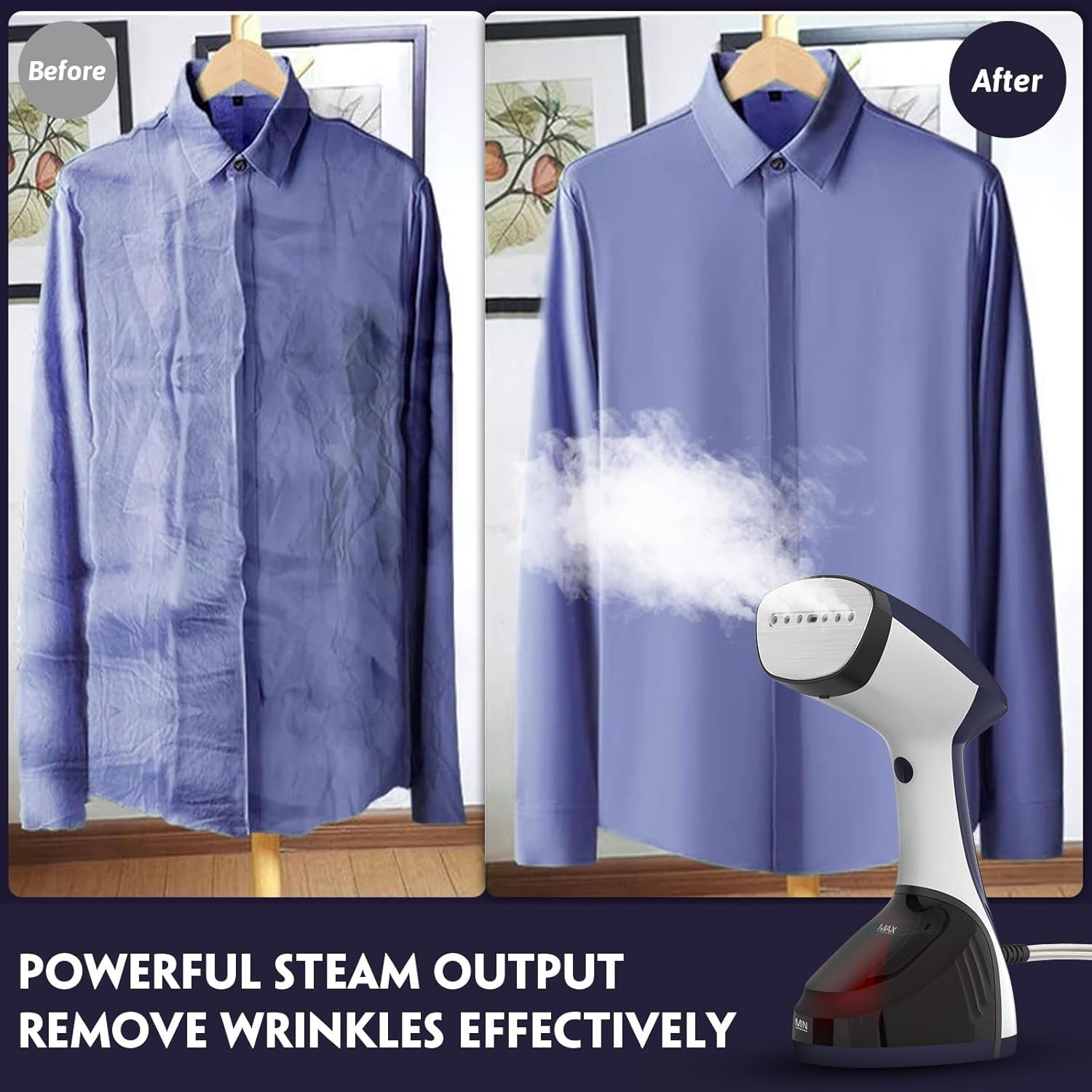 image:imageURPOWER 300mL Handheld Clothes Steamer 15s Fast HeatUp Steamer for Clothes 1500W Powerful Steamer with Detachable Tank amp Stainless Steel Soleplate for Wrinkle Removal at Home Office and Travel