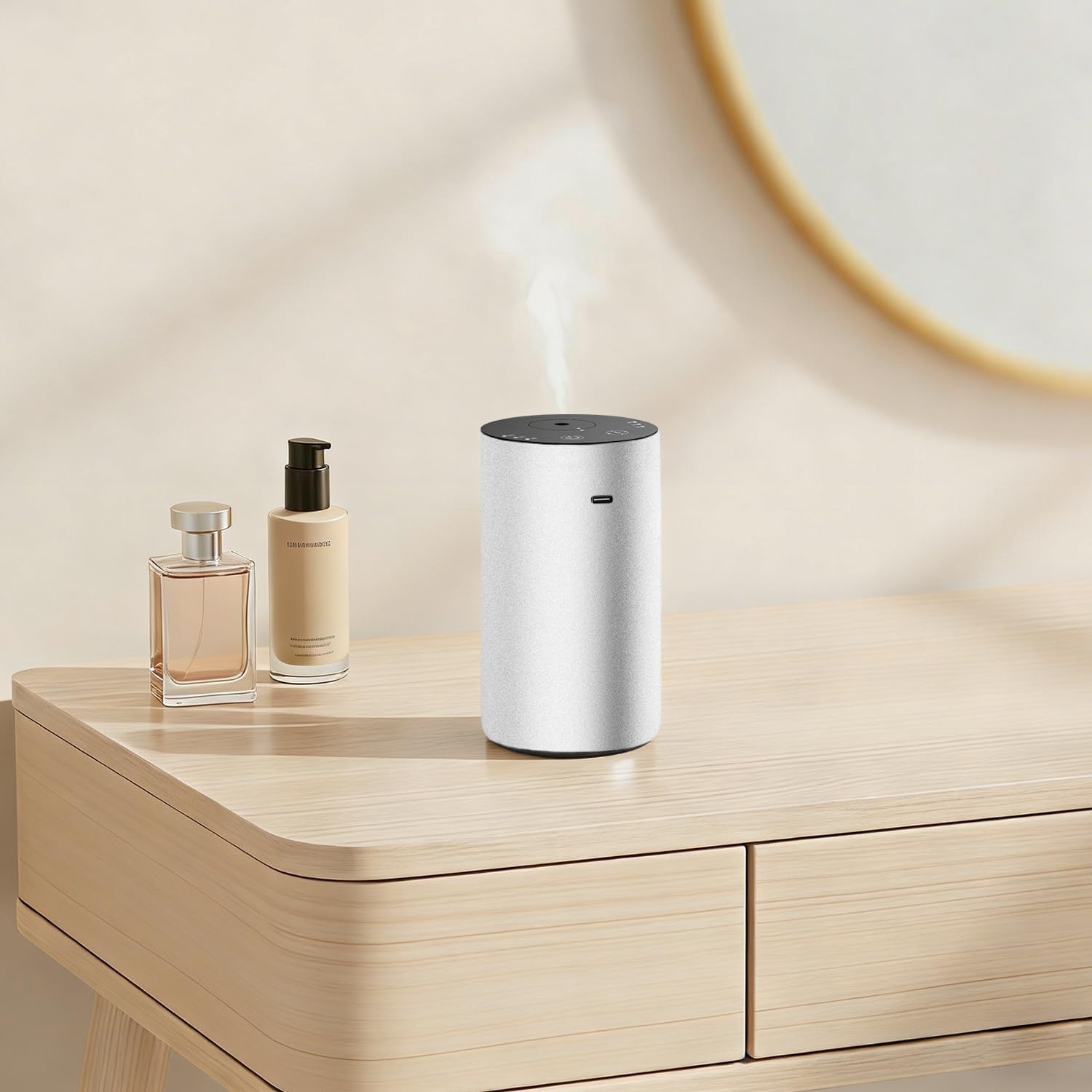 image:imageURPOWER Waterless Essential Oil Diffuser Cordless Mini Scent Diffuser 20mL Includes 2 x 20mL Essential Oils Battery Operated Design Aluminum Body Portable Size for Car Home and Office Use SilverSilver